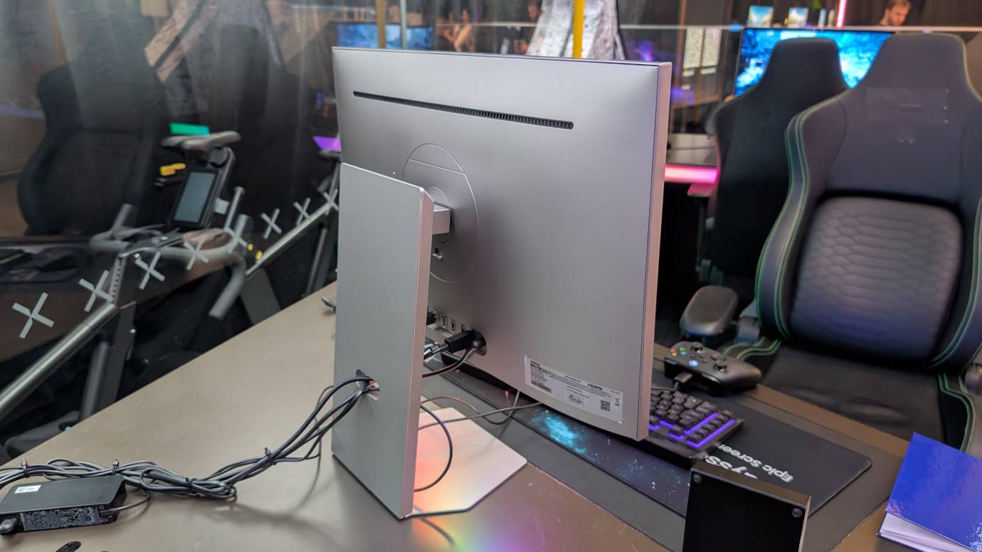 A rear view of the Samsung Odyssey 3D gaming monitor.